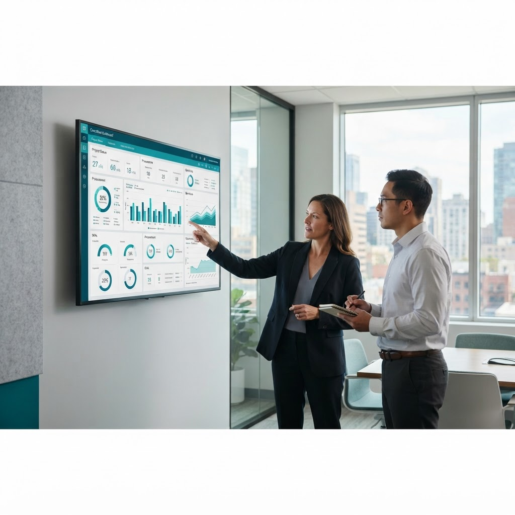 Executive operational reporting dashboard consolidating project and procurement status