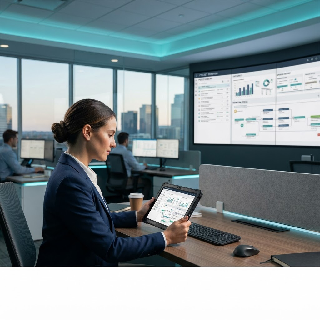 Centralised project document-control environment shown on a large screen in a control room