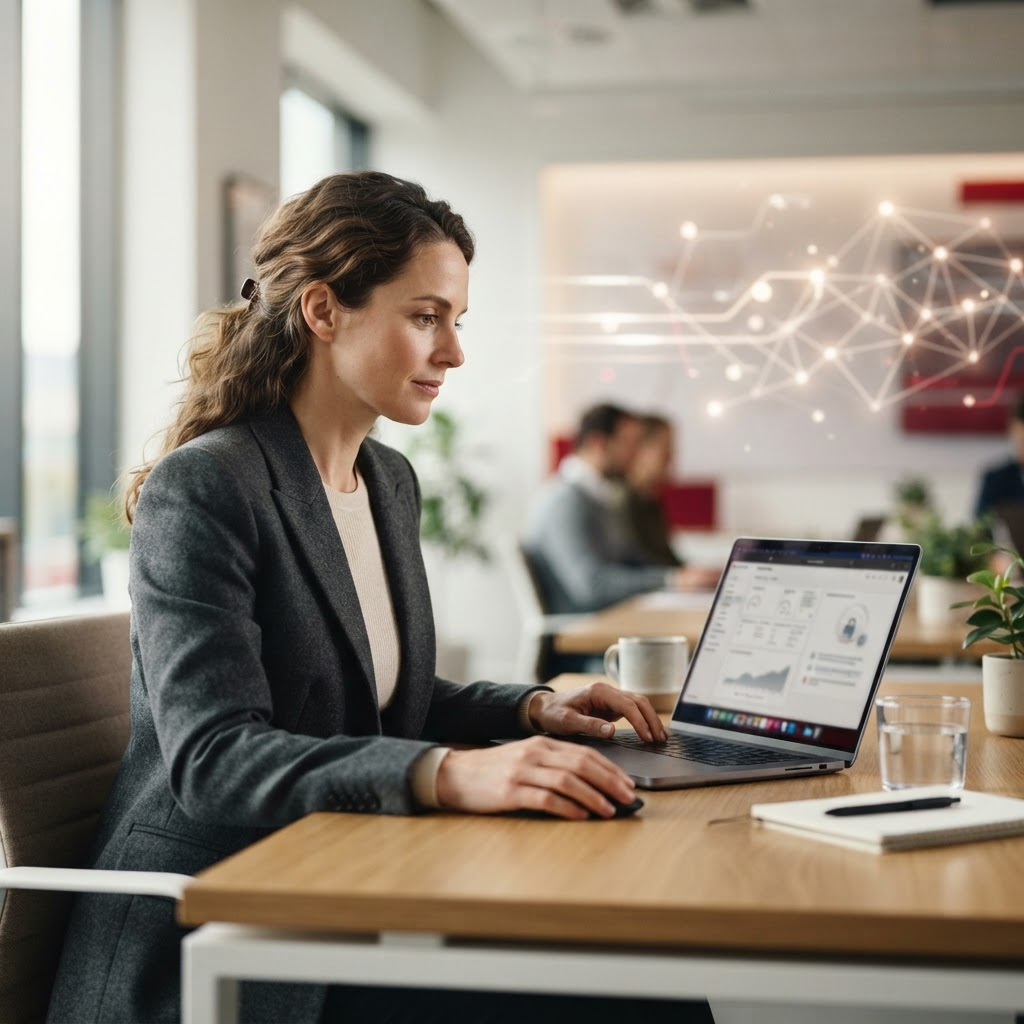 Professional working in a secure, well-governed digital workplace
